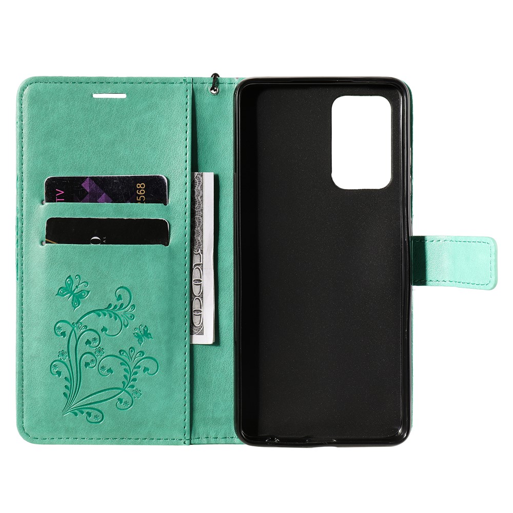 Imprinted Butterflies Flower Leather Wallet Stand Case for Samsung Galaxy A52 5G - Green-5