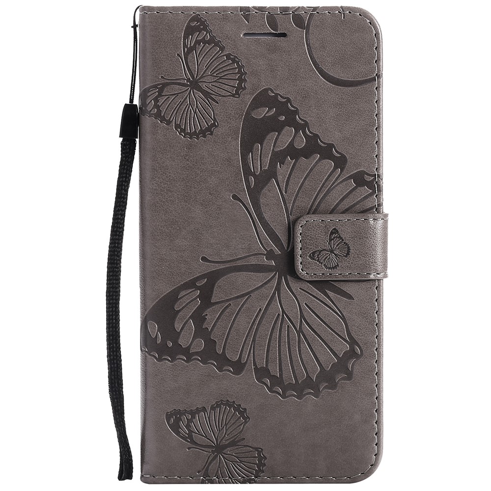 Imprinted Butterflies Flower Leather Wallet Stand Case for Samsung Galaxy A52 5G - Grey-2
