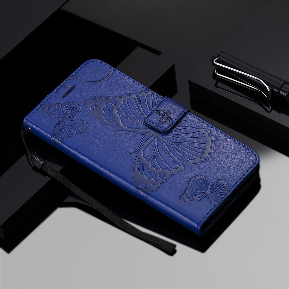 Imprinted Butterflies Flower Leather Wallet Stand Case for Samsung Galaxy A52 5G - Blue-10