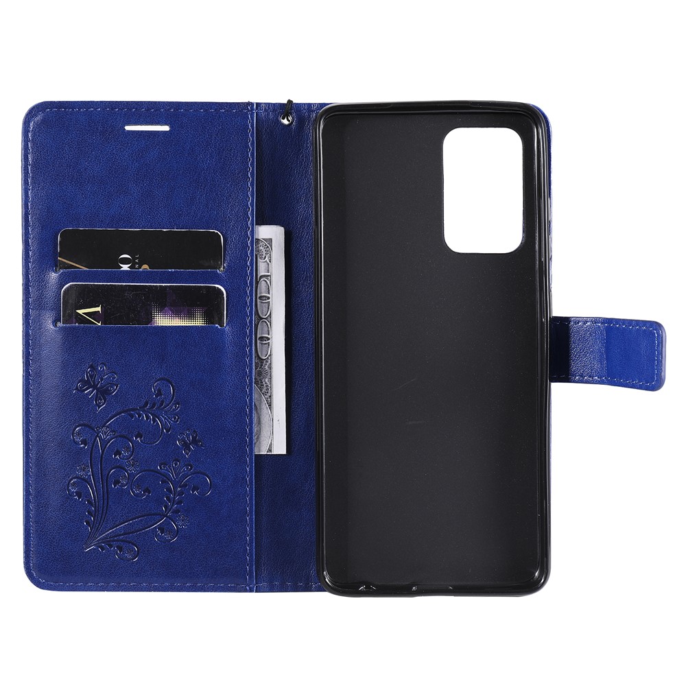 Imprinted Butterflies Flower Leather Wallet Stand Case for Samsung Galaxy A52 5G - Blue-5