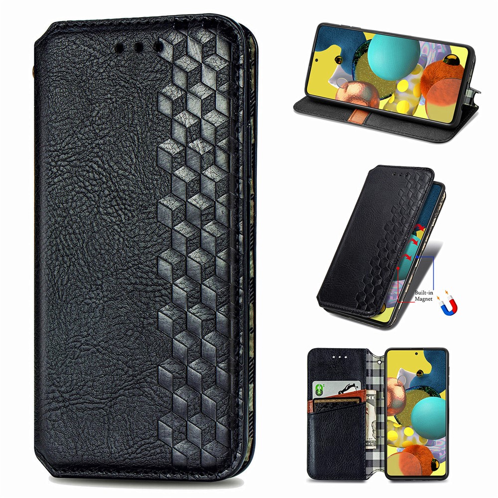Fashionable Auto-absorbed Rhombus Texture PU Leather Wallet Phone Cover for Samsung Galaxy A51 5G SM-A516 - Black-1