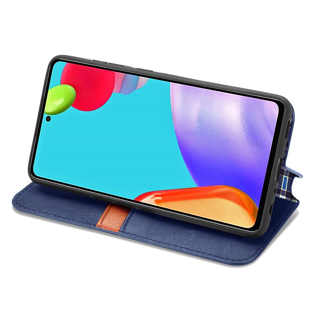 Fashionable Auto-absorbed Rhombus Texture PU Leather Wallet Phone Cover for Samsung Galaxy A52 5G/A52 4G - Blue-5