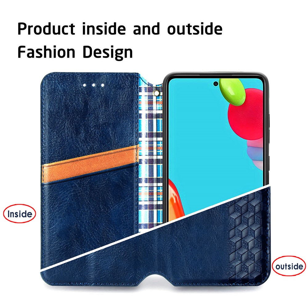 Fashionable Rhombus Imprinting Decor Leather Phone Auto-Absorbed Cover Case for Samsung Galaxy A72 5G - Blue-10