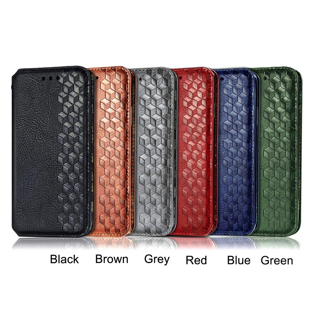 Fashionable Rhombus Imprinting Decor Leather Phone Auto-Absorbed Cover Case for Samsung Galaxy A72 5G - Blue-14
