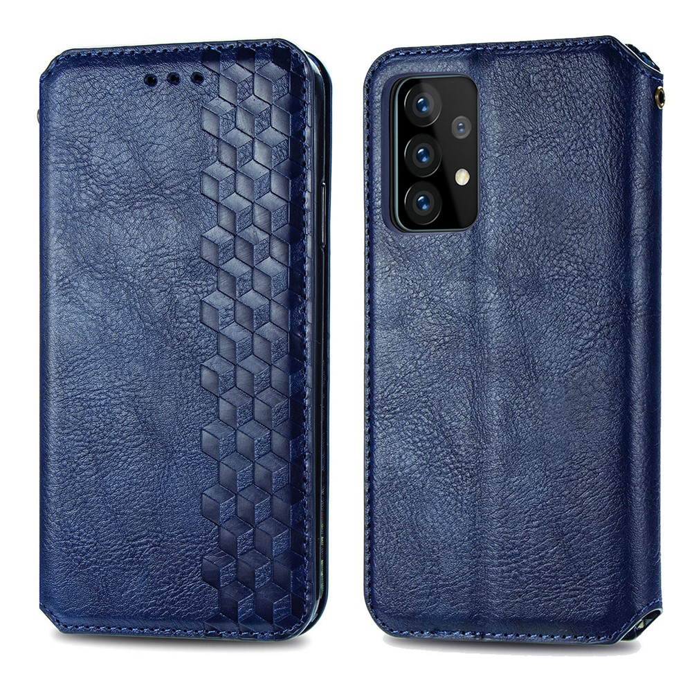 Fashionable Rhombus Imprinting Decor Leather Phone Auto-Absorbed Cover Case for Samsung Galaxy A72 5G - Blue-2