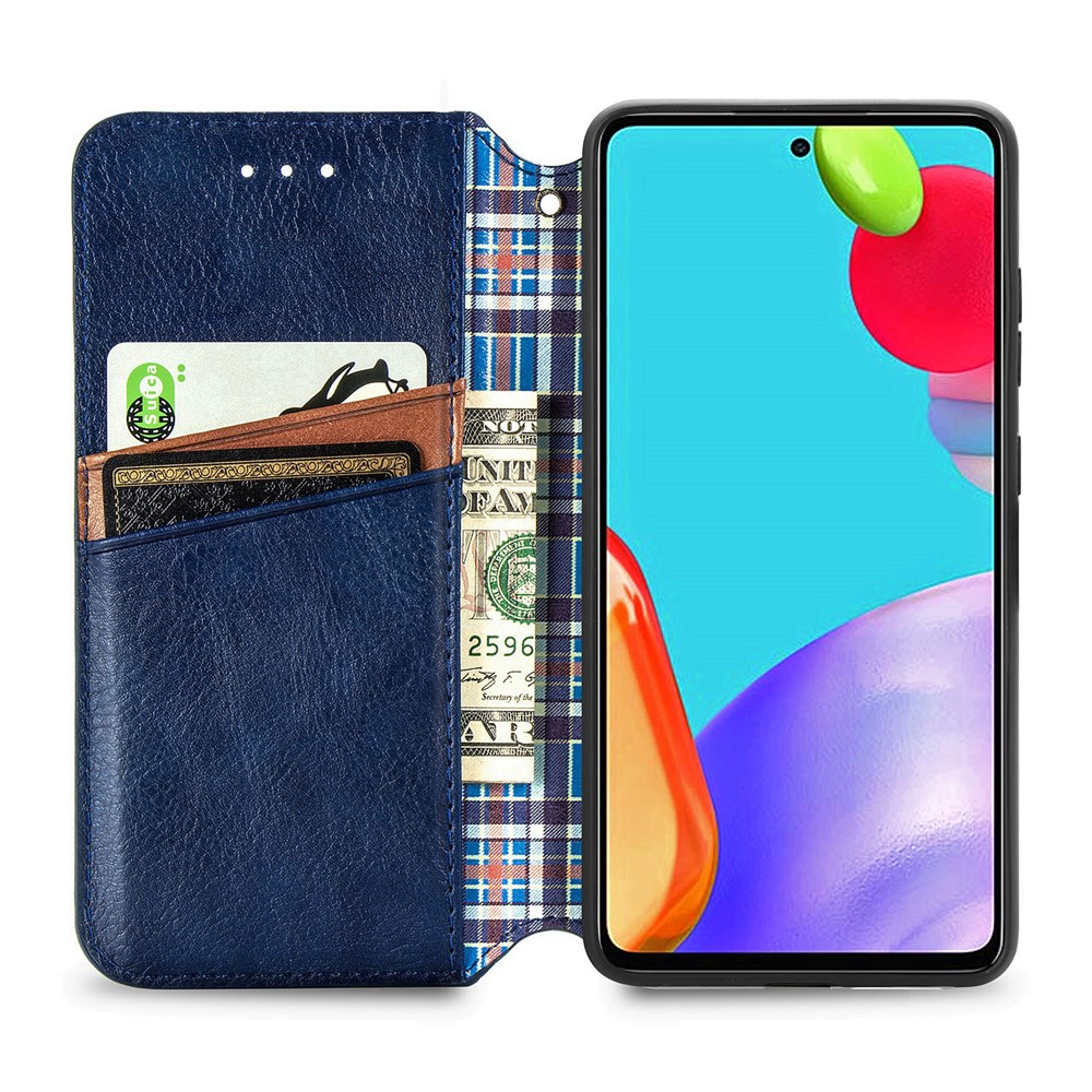 Fashionable Rhombus Imprinting Decor Leather Phone Auto-Absorbed Cover Case for Samsung Galaxy A72 5G - Blue-3