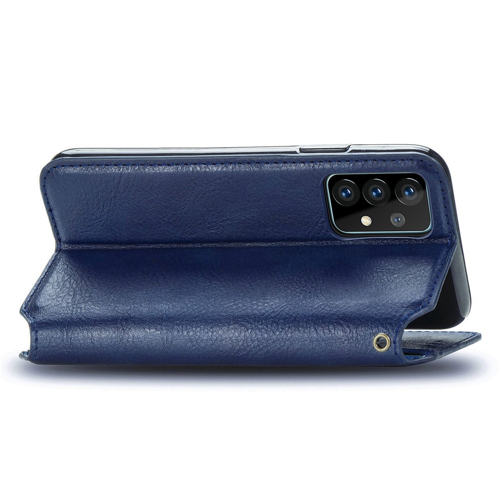 Fashionable Rhombus Imprinting Decor Leather Phone Auto-Absorbed Cover Case for Samsung Galaxy A72 5G - Blue-4