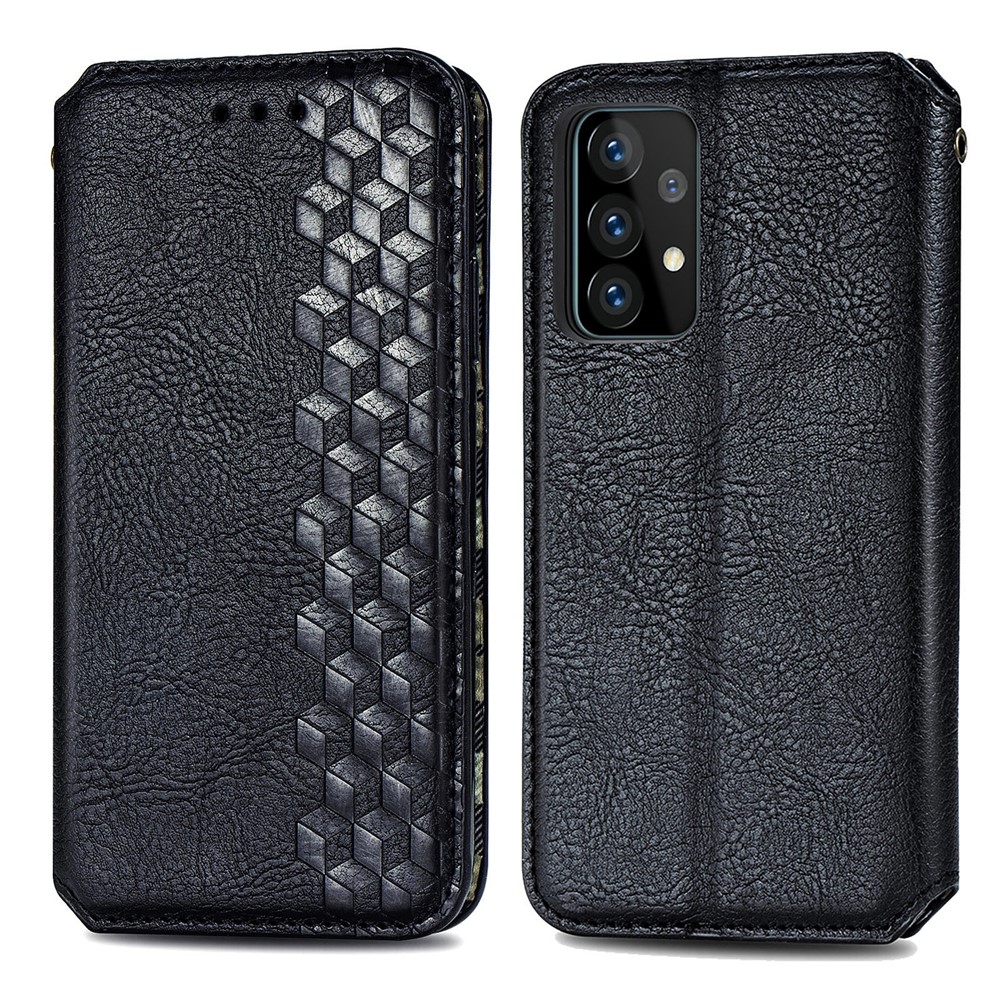 Fashionable Rhombus Imprinting Decor Leather Phone Auto-Absorbed Cover Case for Samsung Galaxy A72 5G - Blue-6