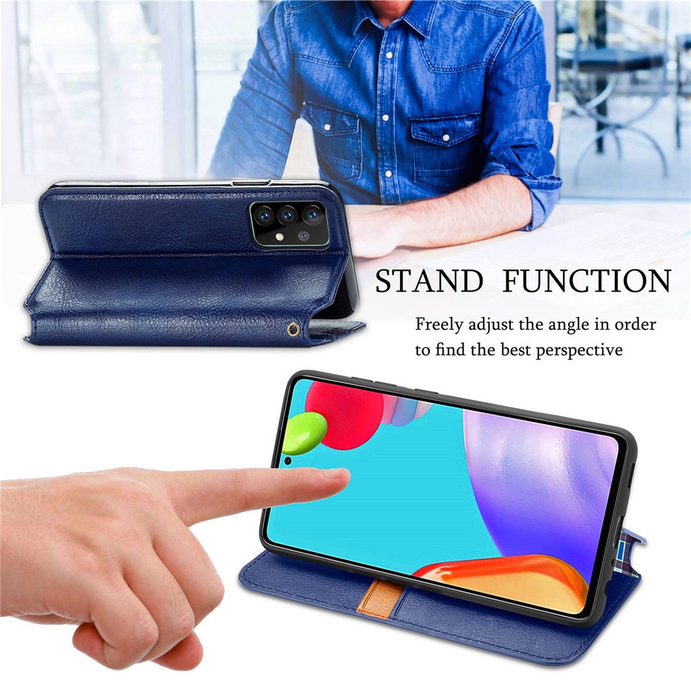 Fashionable Rhombus Imprinting Decor Leather Phone Auto-Absorbed Cover Case for Samsung Galaxy A72 5G - Blue-7