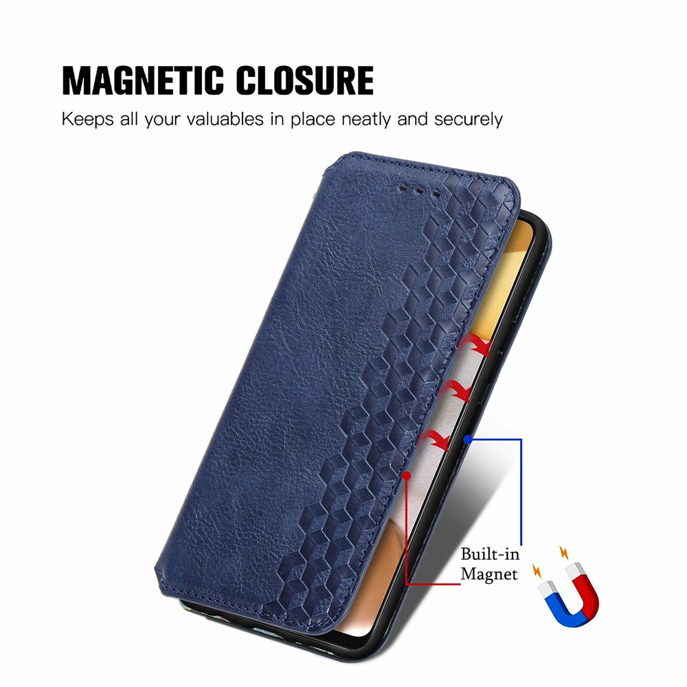Fashionable Auto-absorbed Rhombus Texture PU Leather Wallet Phone Cover for Samsung Galaxy A42 5G - Blue-10