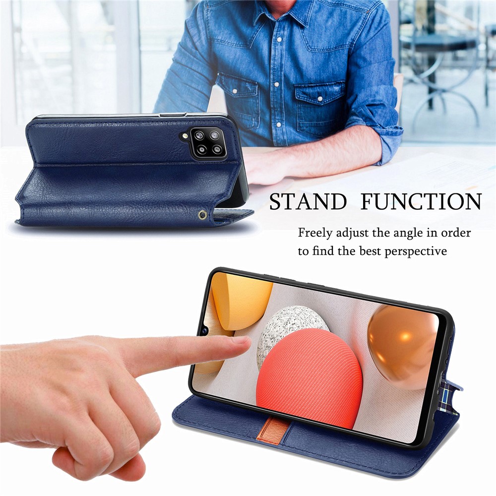 Fashionable Auto-absorbed Rhombus Texture PU Leather Wallet Phone Cover for Samsung Galaxy A42 5G - Blue-8