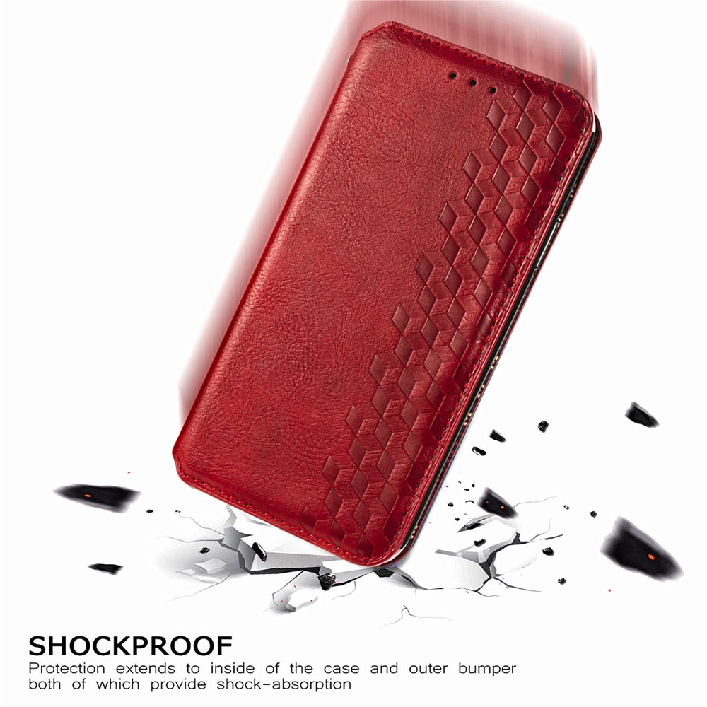 Fashionable Auto-absorbed Rhombus Texture PU Leather Wallet Phone Cover for Samsung Galaxy A02s (164.2x75.9x9.1mm) - Red-10
