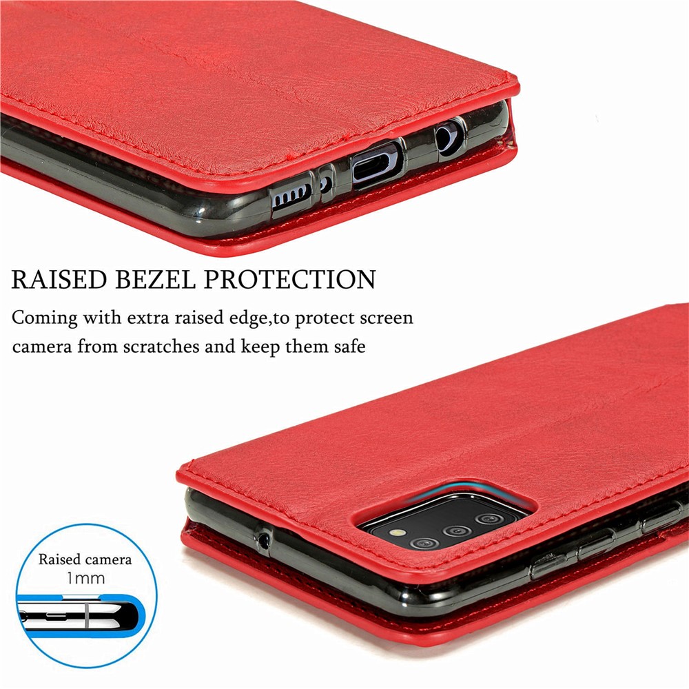 Fashionable Auto-absorbed Rhombus Texture PU Leather Wallet Phone Cover for Samsung Galaxy A02s (164.2x75.9x9.1mm) - Red-11