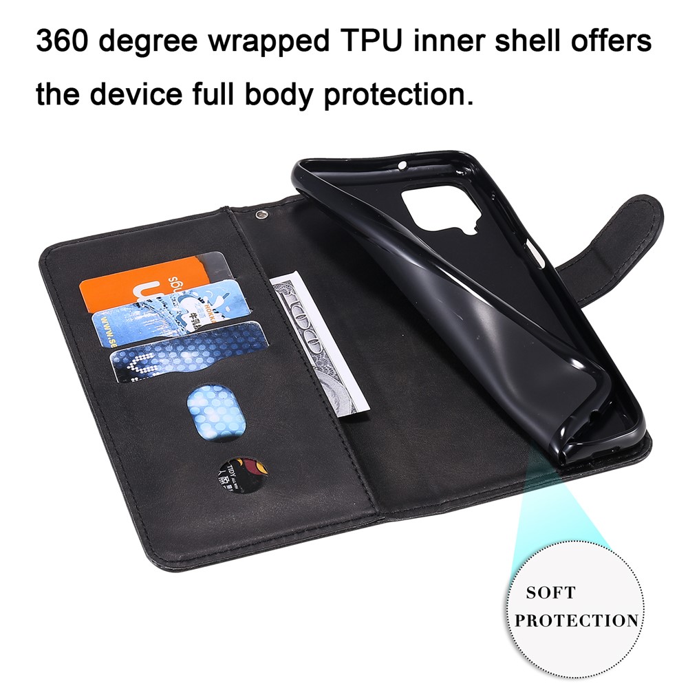 Zipper Pocket Leather Wallet Stand Case for Samsung Galaxy A12 - Black-11