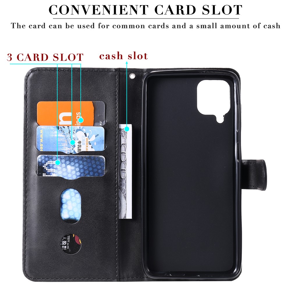Zipper Pocket Leather Wallet Stand Case for Samsung Galaxy A12 - Black-13