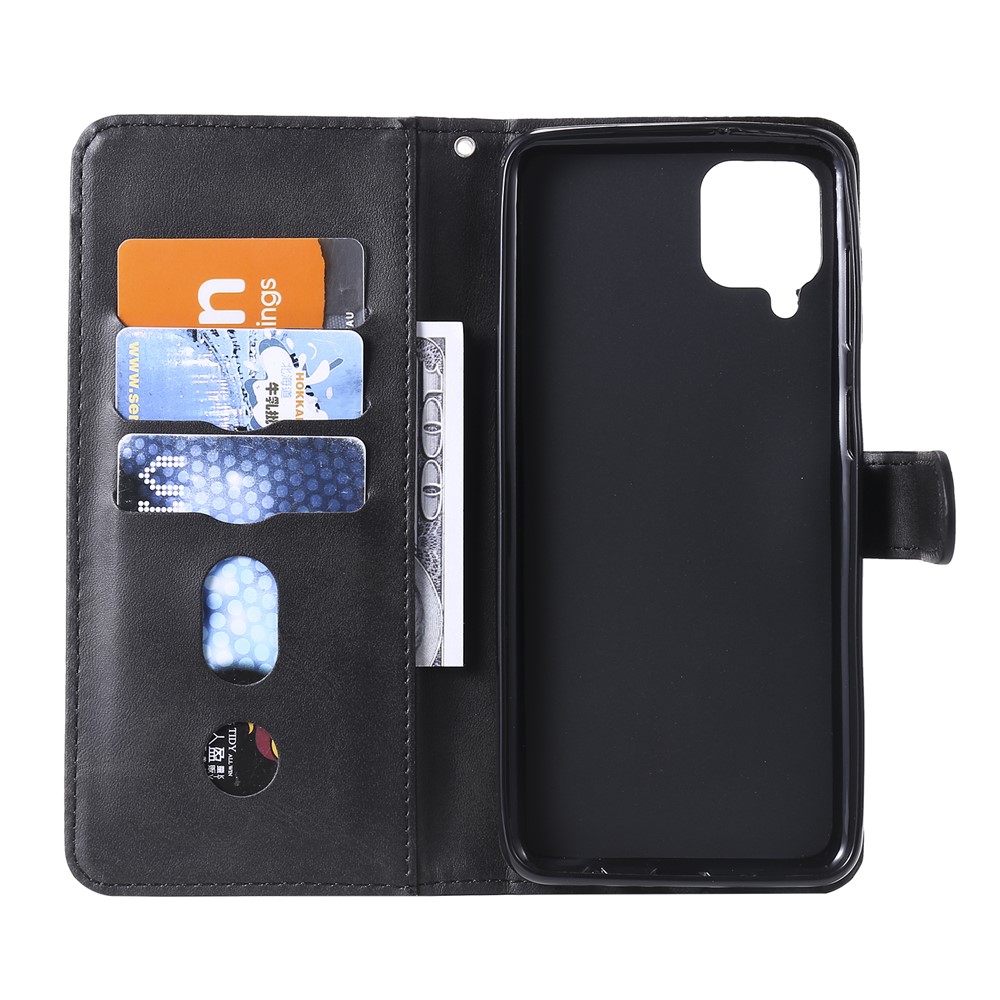Zipper Pocket Leather Wallet Stand Case for Samsung Galaxy A12 - Black-5