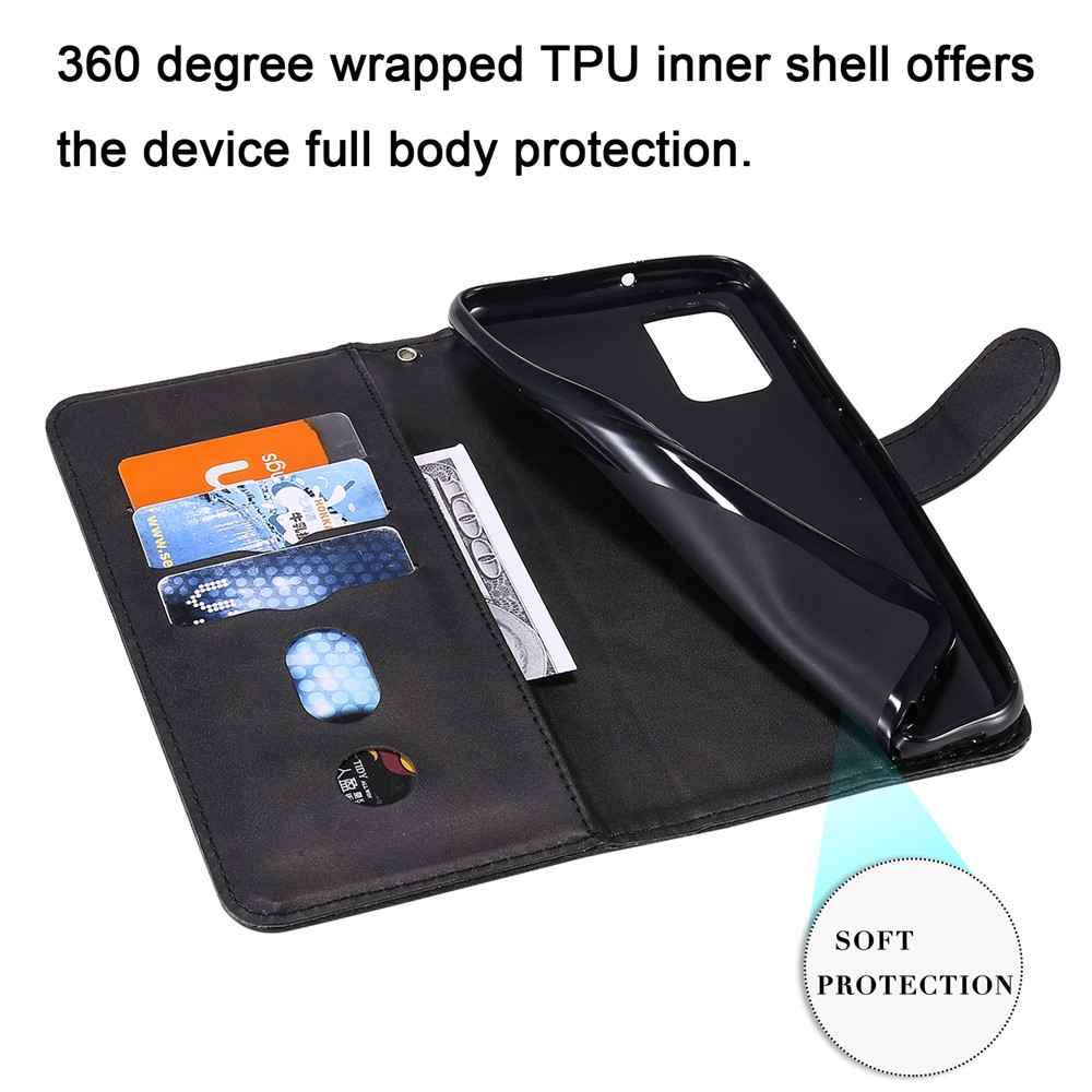 Zipper Pocket Leather Wallet Stand Case for Samsung Galaxy A02s (164.2x75.9x9.1mm) - Black-11