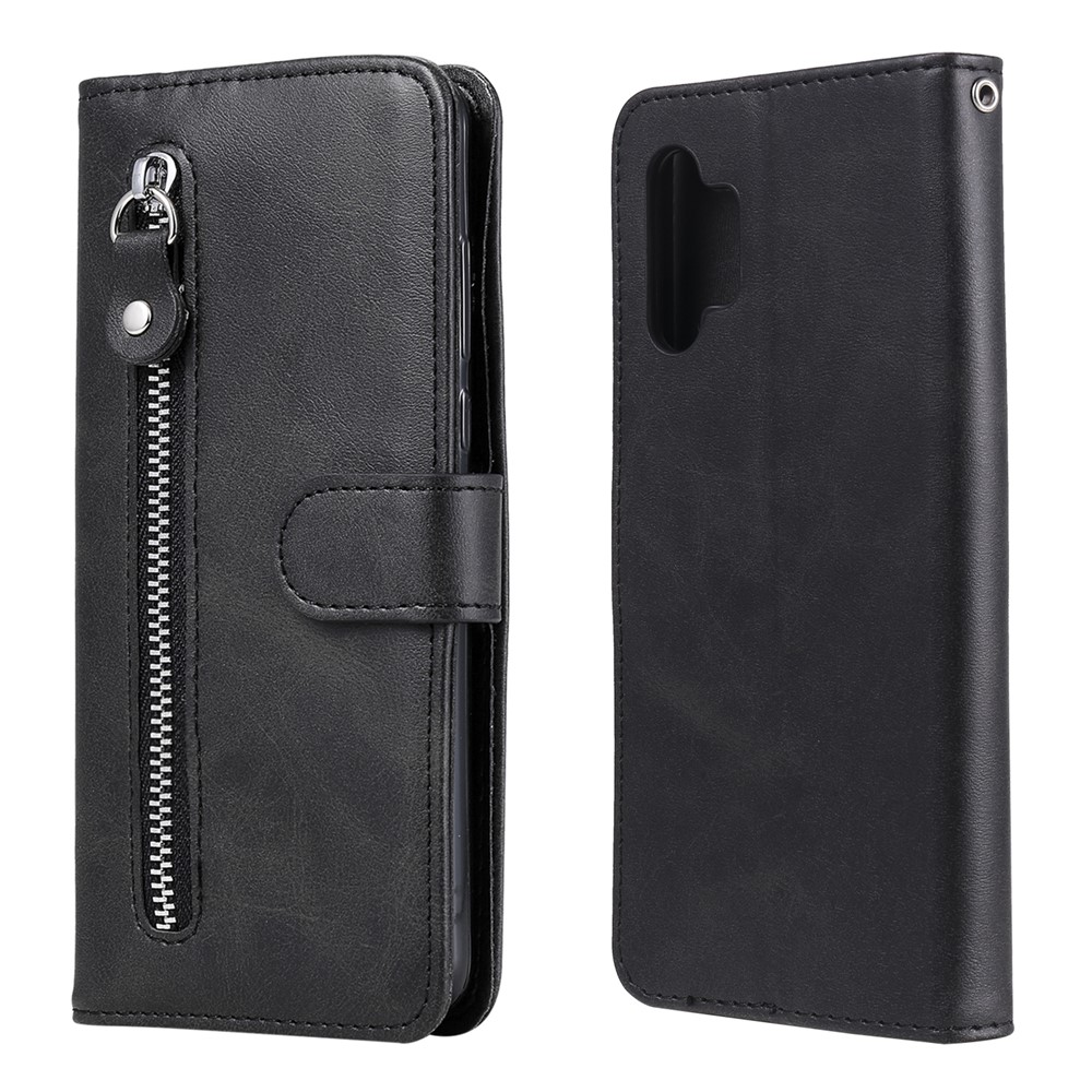 Zipper Pocket Wallet Leather Stand Case for Samsung Galaxy A32 5G Cover - Black-2