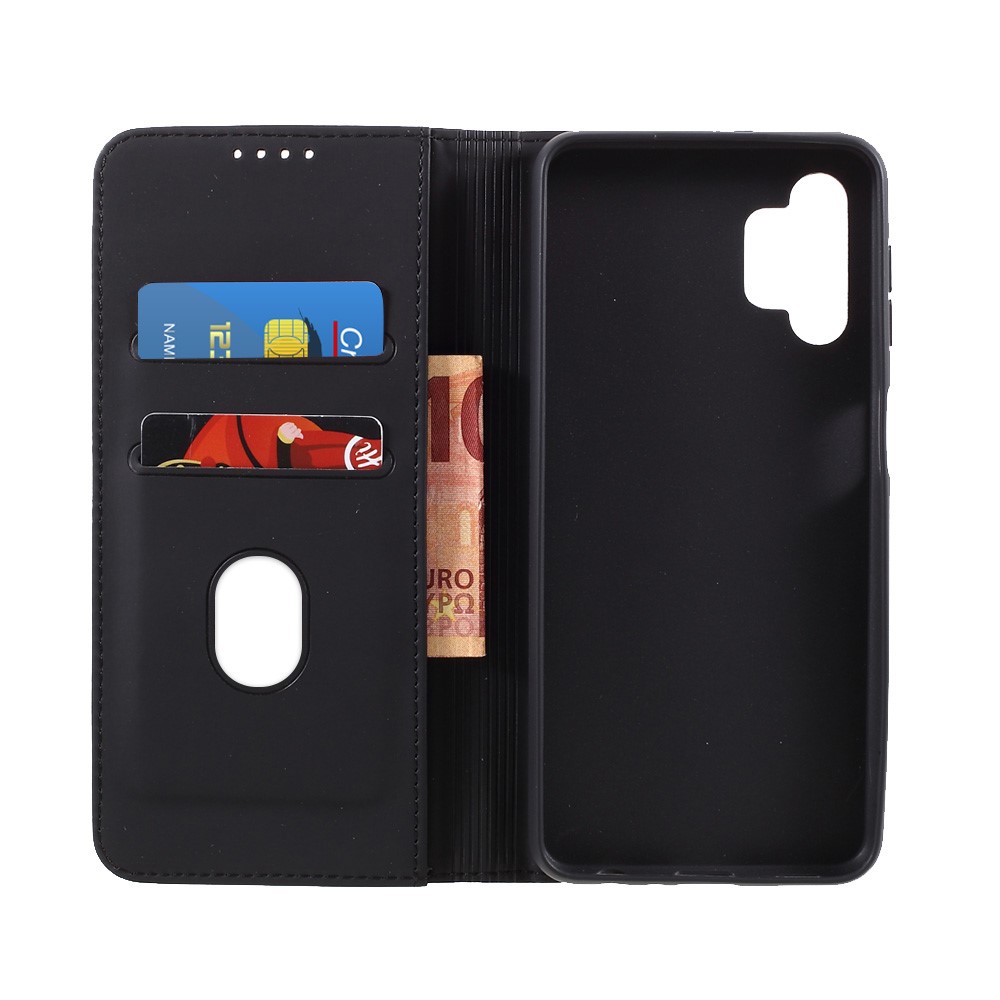 Liquid Silicone Feel Leather Automatic Suction Wallet Case for Samsung Galaxy A32 5G - Black-10