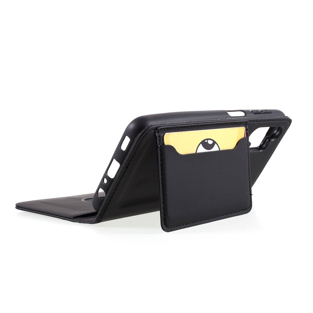 Liquid Silicone Feel Leather Automatic Suction Wallet Case for Samsung Galaxy A32 5G - Black-11