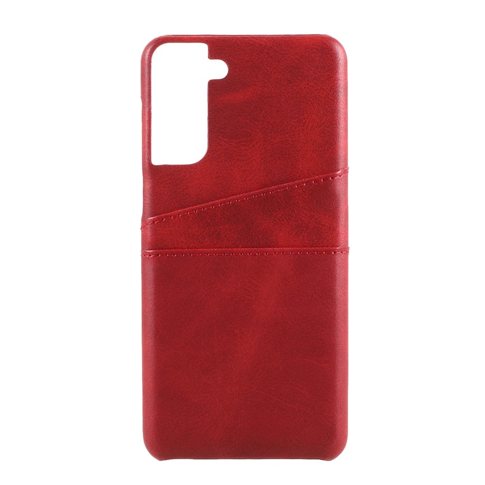 Double Card Slots PU Leather Coated PC Shell for Samsung Galaxy S21+ 5G Case - Red-1