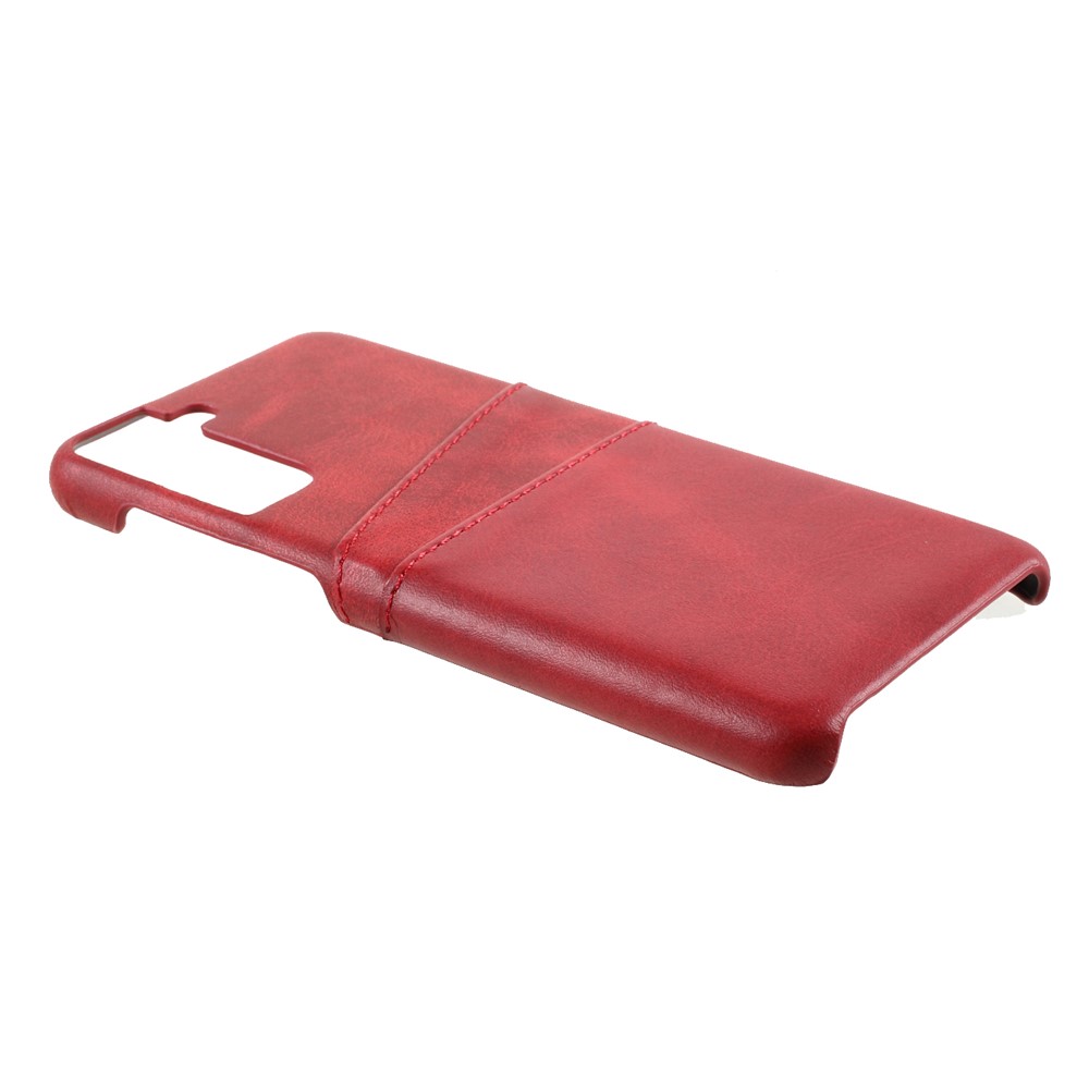 Doppelkarten -slots PU Lederbeschichtete PC -shell Für Samsung Galaxy S21+ 5G Gehäuse - Rot-4