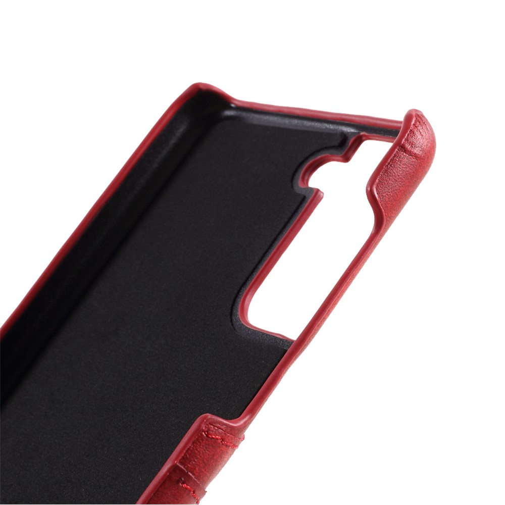 Double Card Slots PU Leather Coated PC Shell for Samsung Galaxy S21+ 5G Case - Red-6