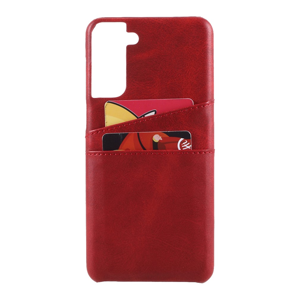 Double Card Slots PU Leather Coated PC Shell for Samsung Galaxy S21+ 5G Case - Red-7