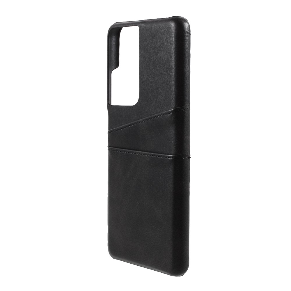 Double Card Slots PU Leather Coated PC Protector for Samsung Galaxy S21 Ultra 5G Case - Black-2