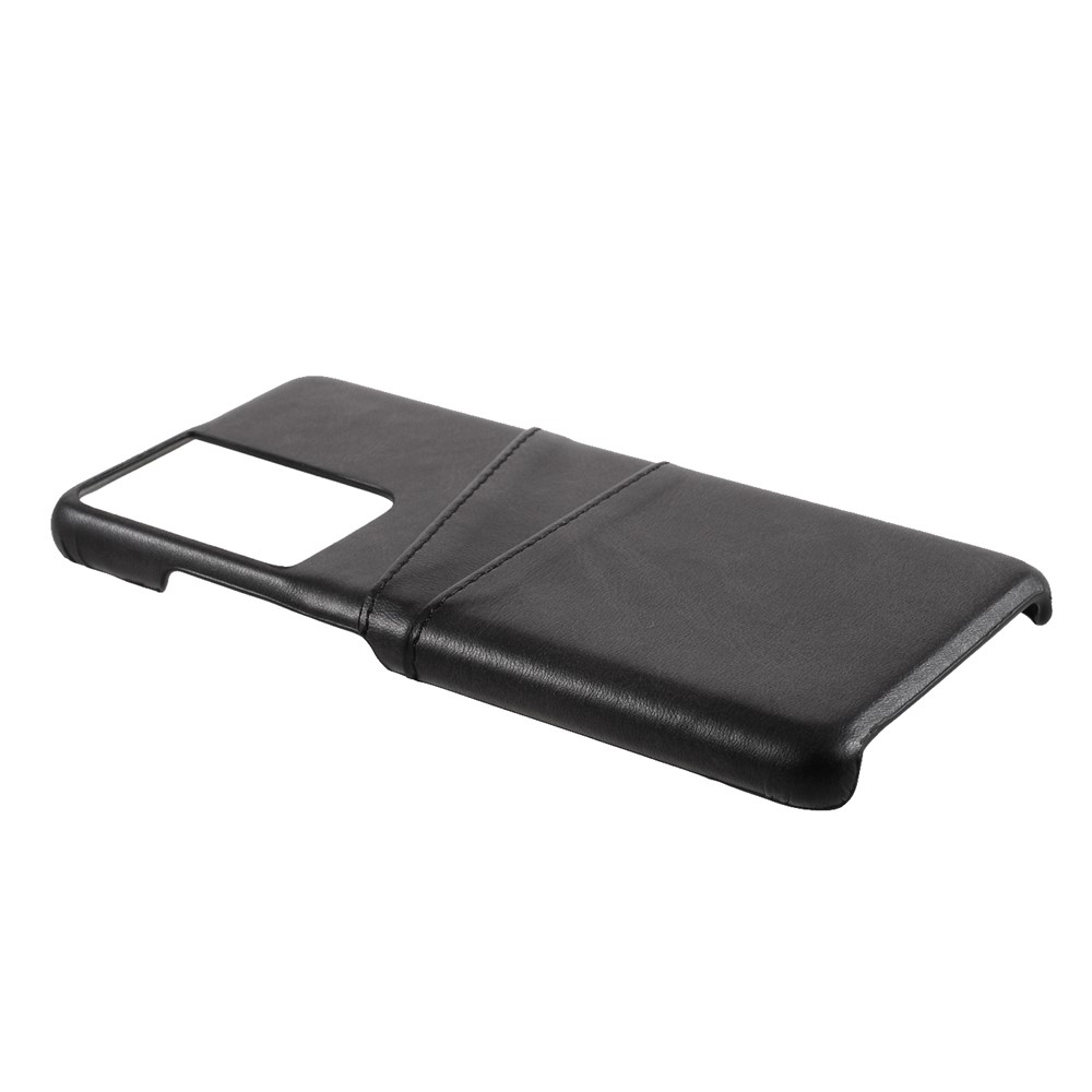 Double Card Slots PU Leather Coated PC Protector for Samsung Galaxy S21 Ultra 5G Case - Black-4