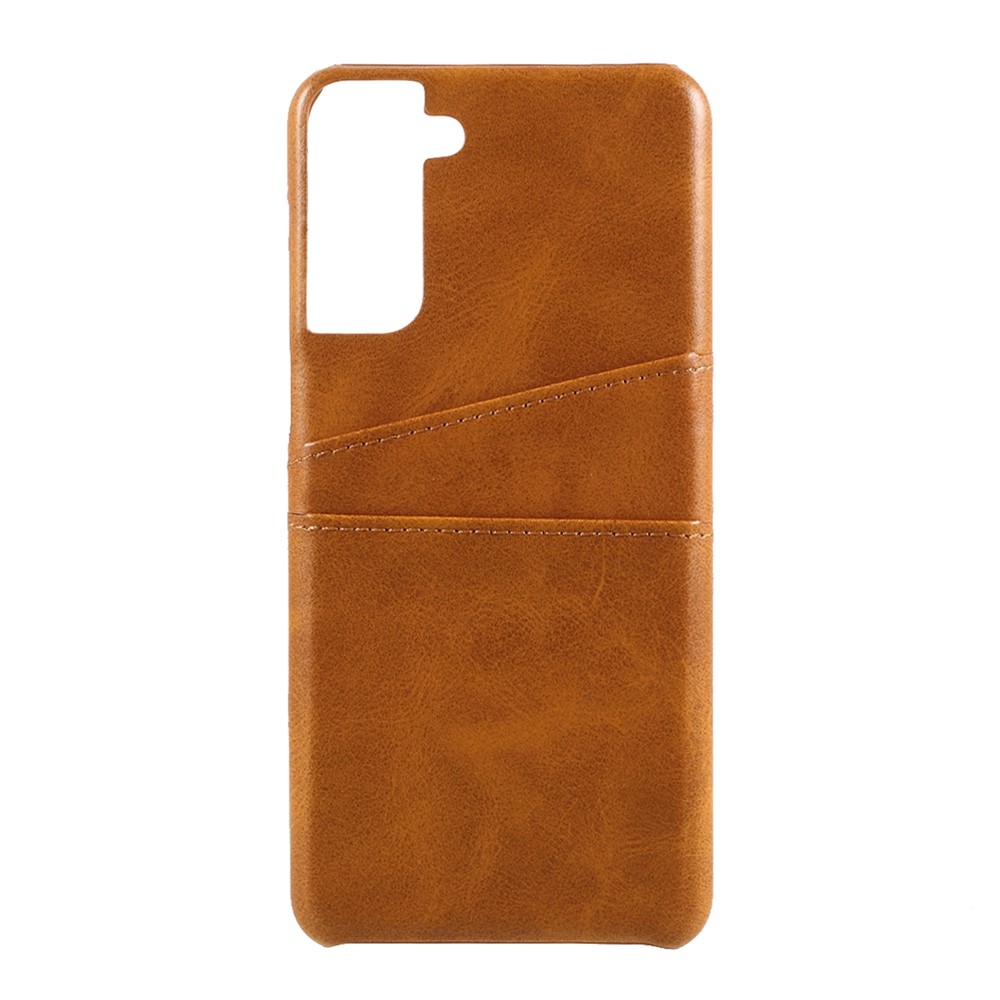 Double Card Slots PU Leather Coated PC Cover for Samsung Galaxy S21 5G Case - Light Brown-1