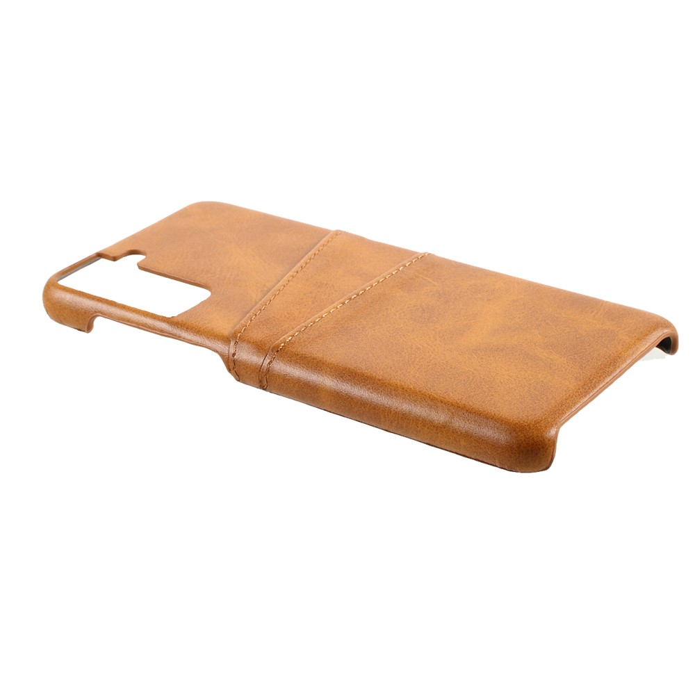 Double Card Slots PU Leather Coated PC Cover for Samsung Galaxy S21 5G Case - Light Brown-4