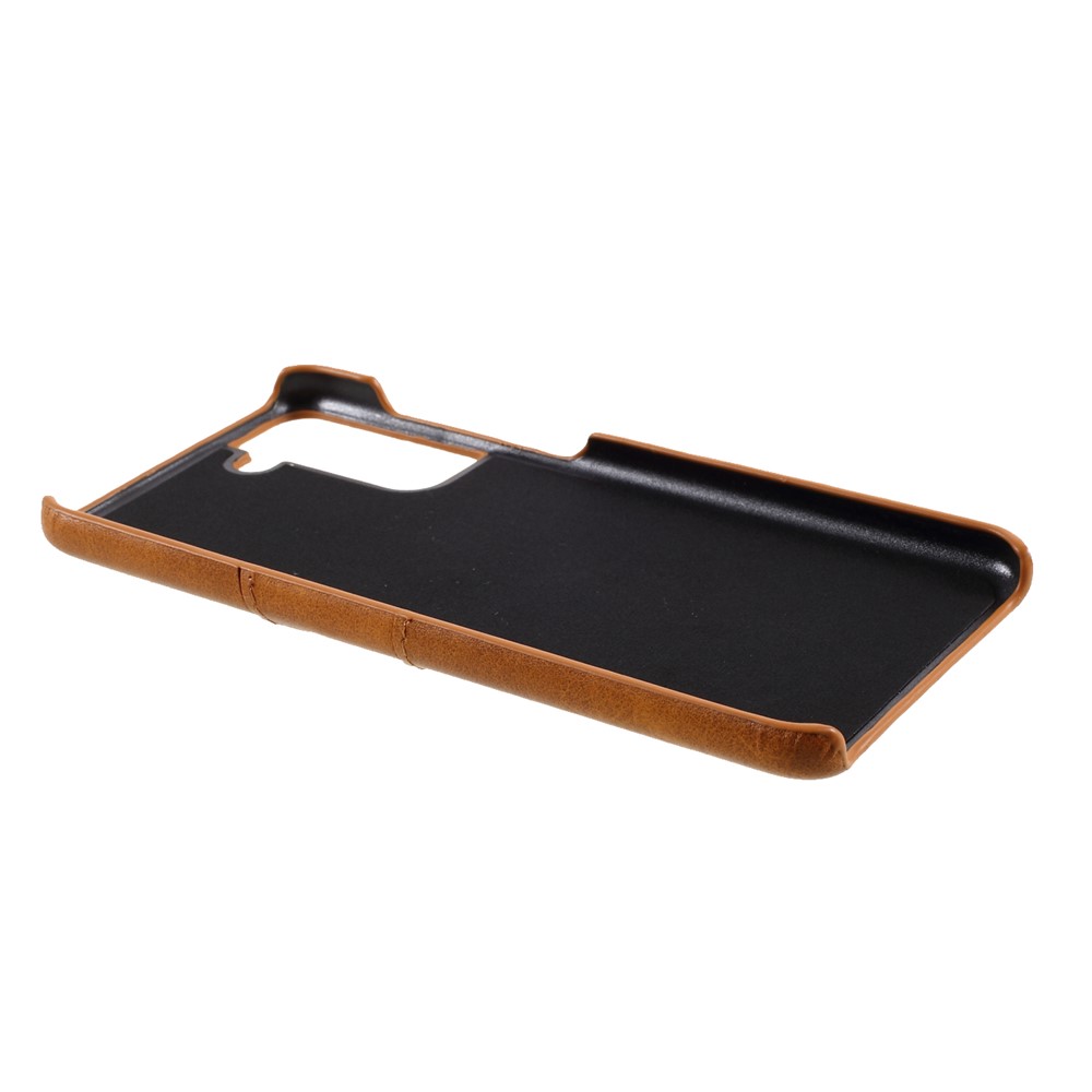 Double Card Slots PU Leather Coated PC Cover for Samsung Galaxy S21 5G Case - Light Brown-5