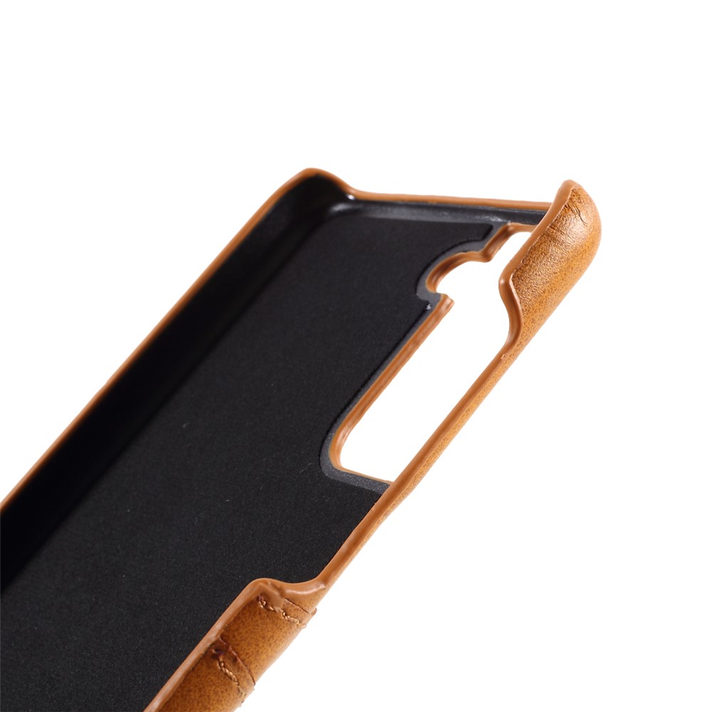 Double Card Slots PU Leather Coated PC Cover for Samsung Galaxy S21 5G Case - Light Brown-6