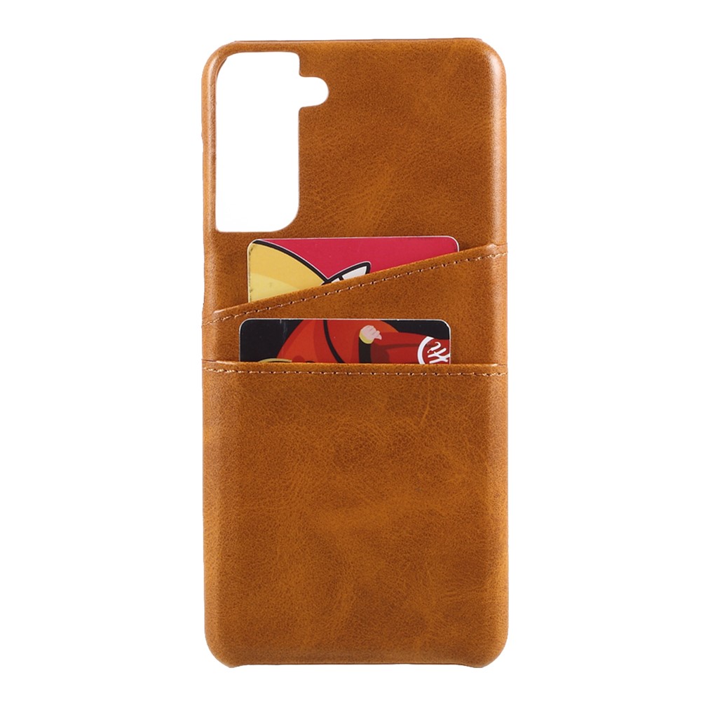 Double Card Slots PU Leather Coated PC Cover for Samsung Galaxy S21 5G Case - Light Brown-7