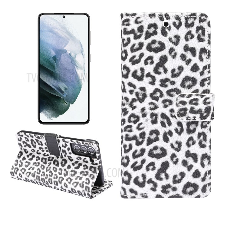 Leopard Texture Wallet Leather Stand Phone Case for Samsung Galaxy S21+ 5G - White-1