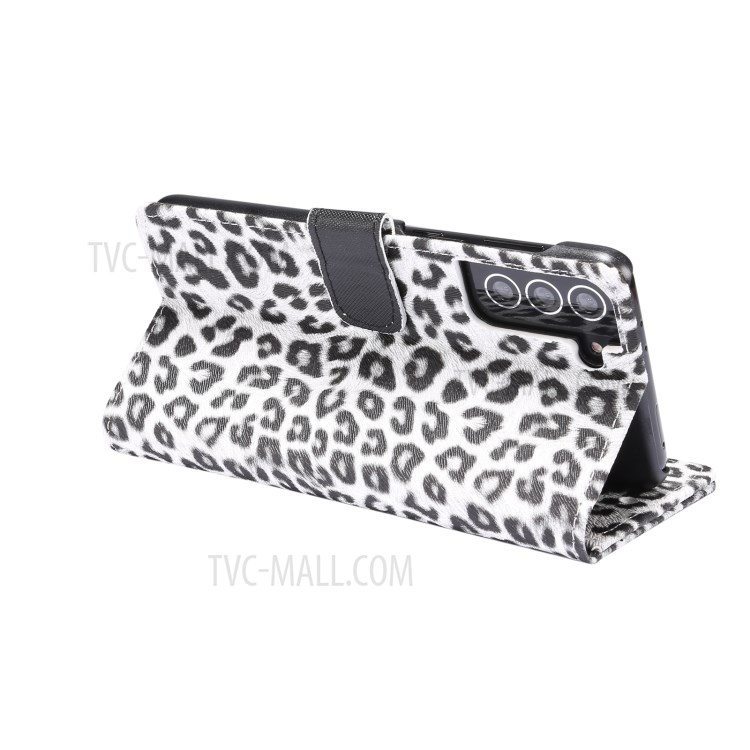 Leopard Texture Wallet Leather Stand Phone Case for Samsung Galaxy S21+ 5G - White-5