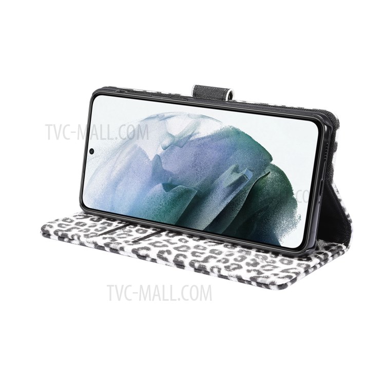 Leopard Texture Wallet Leather Stand Phone Case for Samsung Galaxy S21+ 5G - White-6