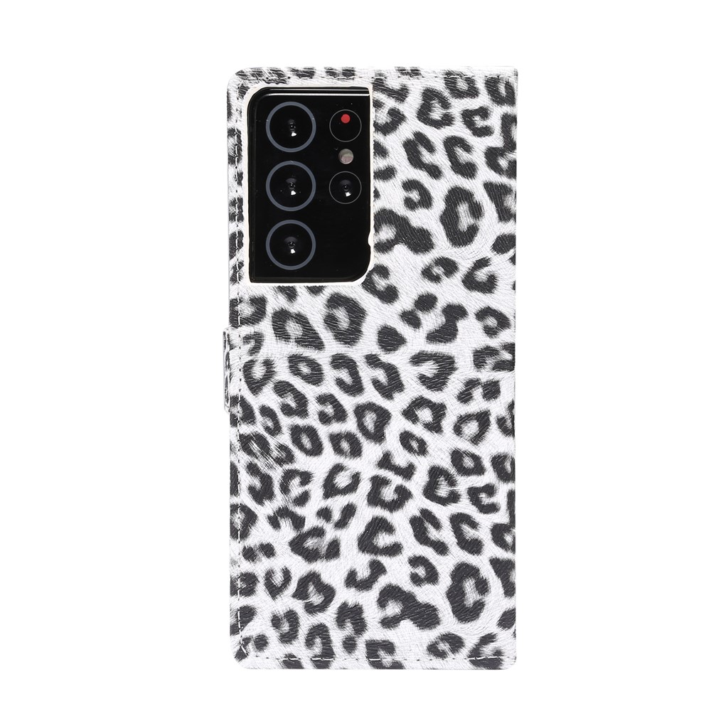 Leopard Texture Wallet Leather Stand Phone Protective Case for Samsung Galaxy S21 Ultra 5G - White-3