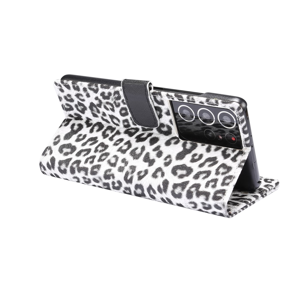 Leopard Texture Wallet Leather Stand Phone Protective Case for Samsung Galaxy S21 Ultra 5G - White-5