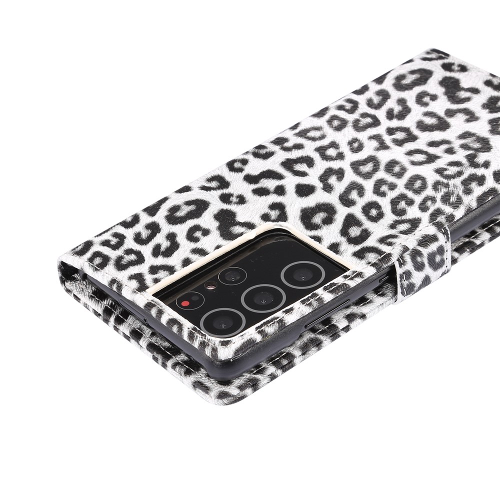 Leopard Texture Wallet Leather Stand Phone Protective Case for Samsung Galaxy S21 Ultra 5G - White-7