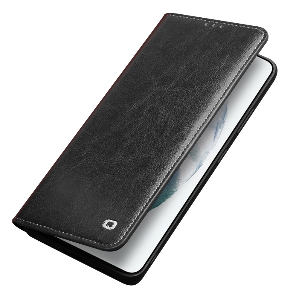 Qialino Para Samsung Galaxy S21 Más 5G Diseño de Billetera Folio Flip Cubierta de Teléfono de Cuero Genuino - Negro