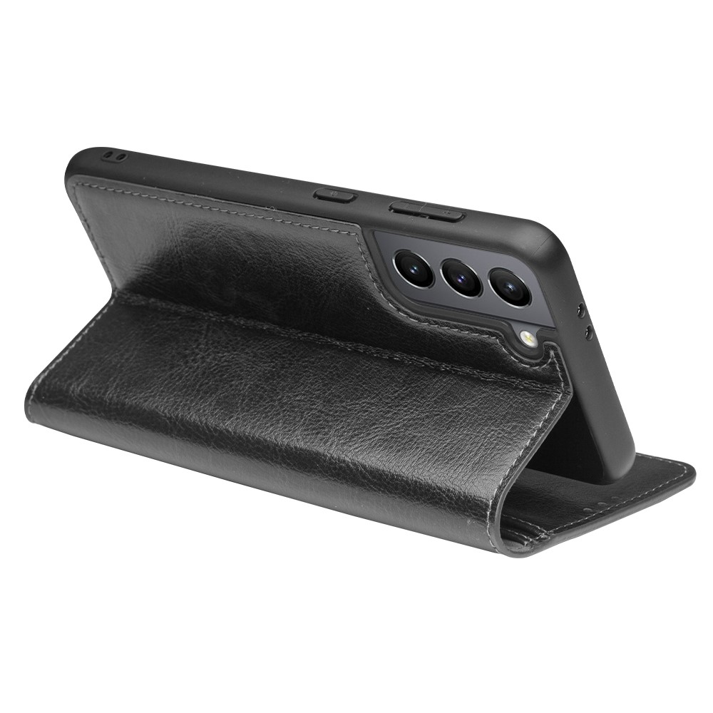 Qialino Para Samsung Galaxy S21 Más 5G Diseño de Billetera Folio Flip Cubierta de Teléfono de Cuero Genuino - Negro