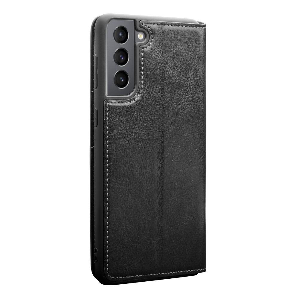 Qialino Para Samsung Galaxy S21 Más 5G Diseño de Billetera Folio Flip Cubierta de Teléfono de Cuero Genuino - Negro