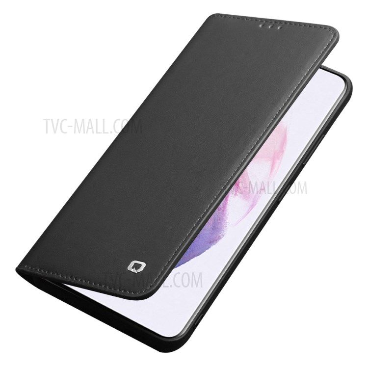 QIALINO Genuine Cowhide Leather Wallet Cover for Samsung Galaxy S21 5G - Black-3