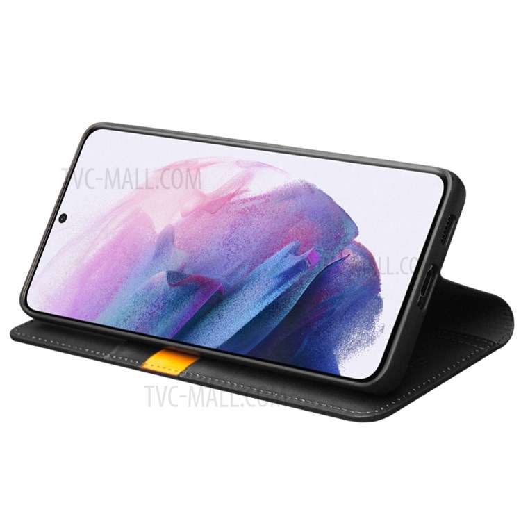 QIALINO Genuine Cowhide Leather Wallet Cover for Samsung Galaxy S21 5G - Black-4