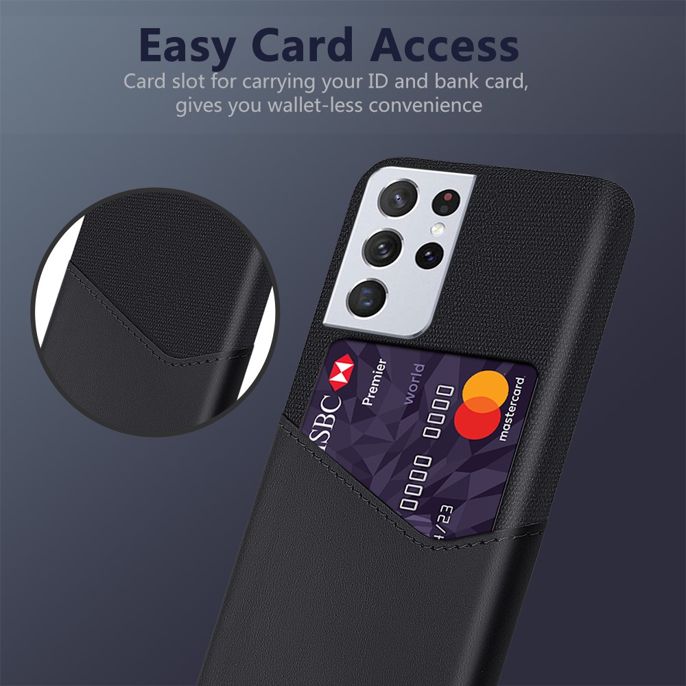 KSQ Card Slot Cloth + PU Leather + PC Hybrid Cover for Samsung Galaxy S21 Ultra 5G Case - Black-2