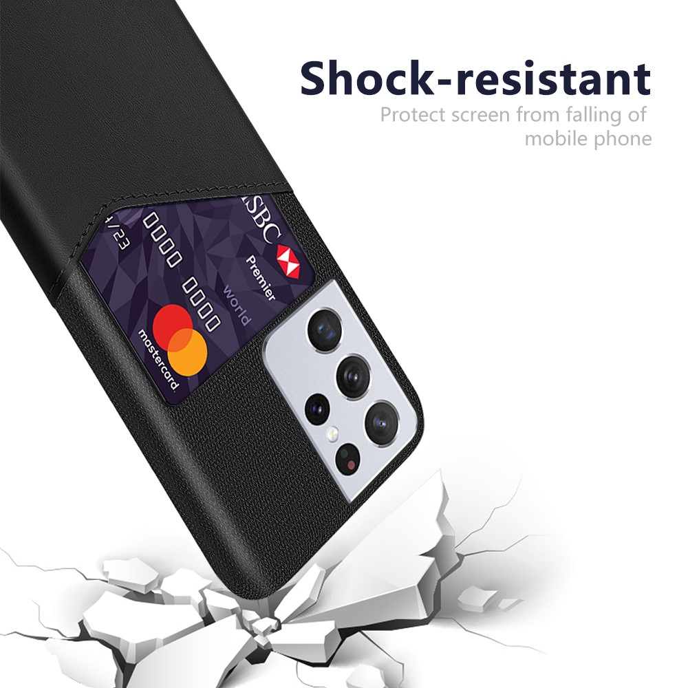 KSQ Card Slot Cloth + PU Leather + PC Hybrid Cover for Samsung Galaxy S21 Ultra 5G Case - Black-3