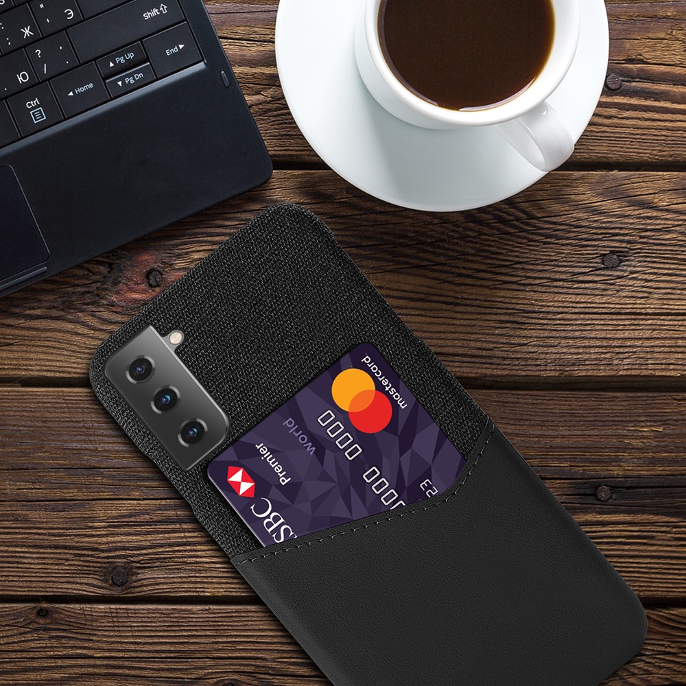 KSQ Cloth + PU Leather + PC Protector Card Slot Case for Samsung Galaxy S21+ 5G - Black-4