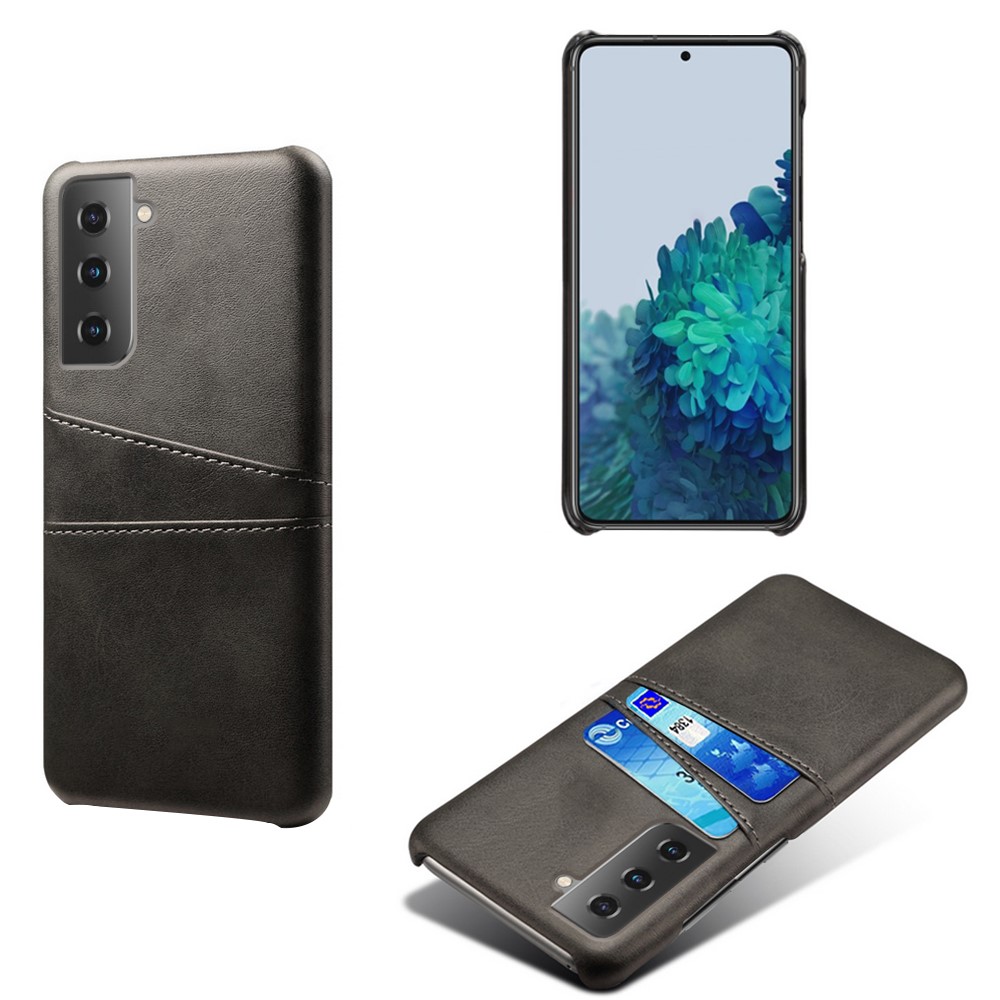 KSQ Dual-Card Slots Design PU Leather Coated Hard PC Case for Samsung Galaxy S21 Plus 5G - Black-1